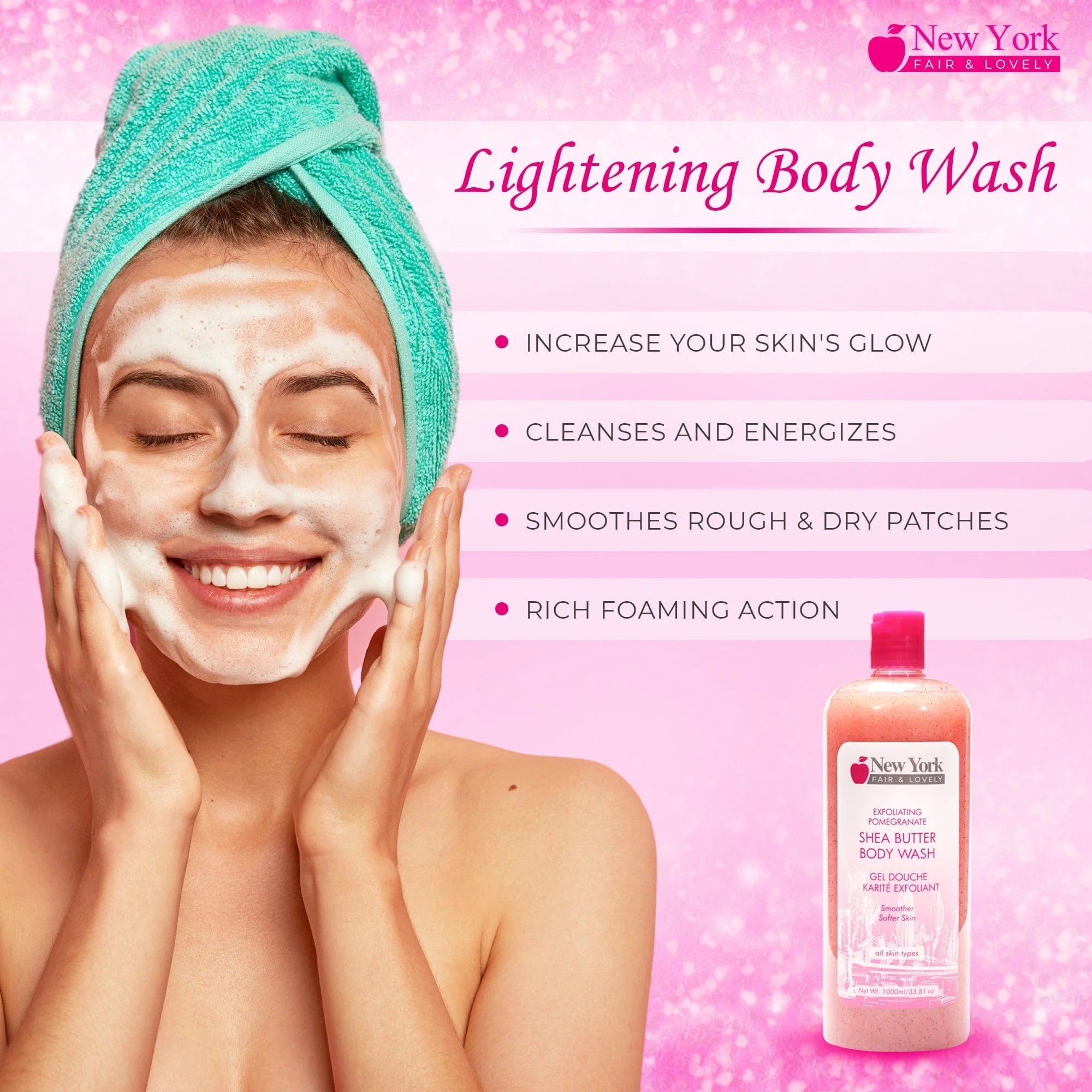 New York Fair & Lovely Exf. Pomegranate Shea Butter Body Wash - 1000ml / 33.81 Oz - Image 3