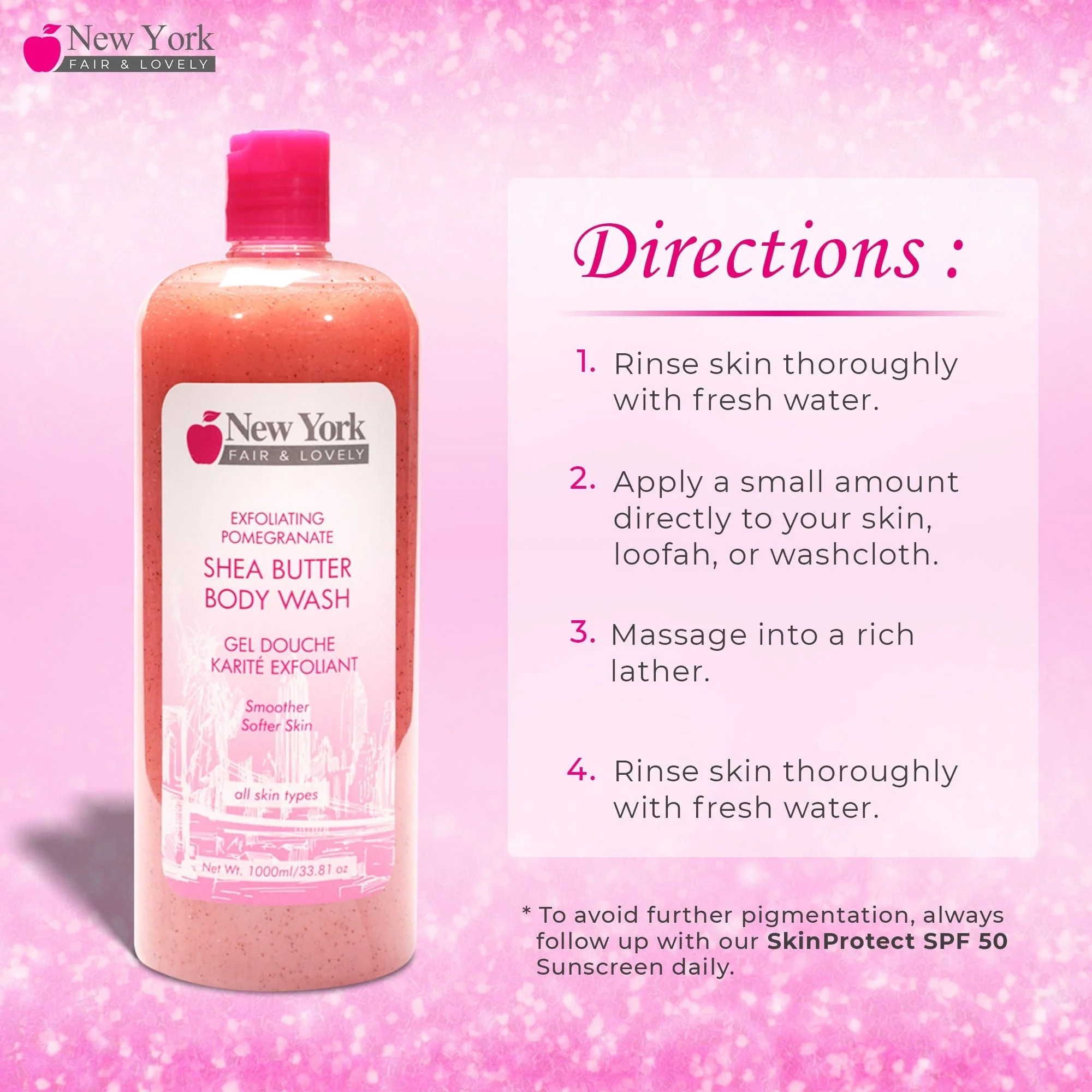 New York Fair & Lovely Exf. Pomegranate Shea Butter Body Wash - 1000ml / 33.81 Oz - Image 5