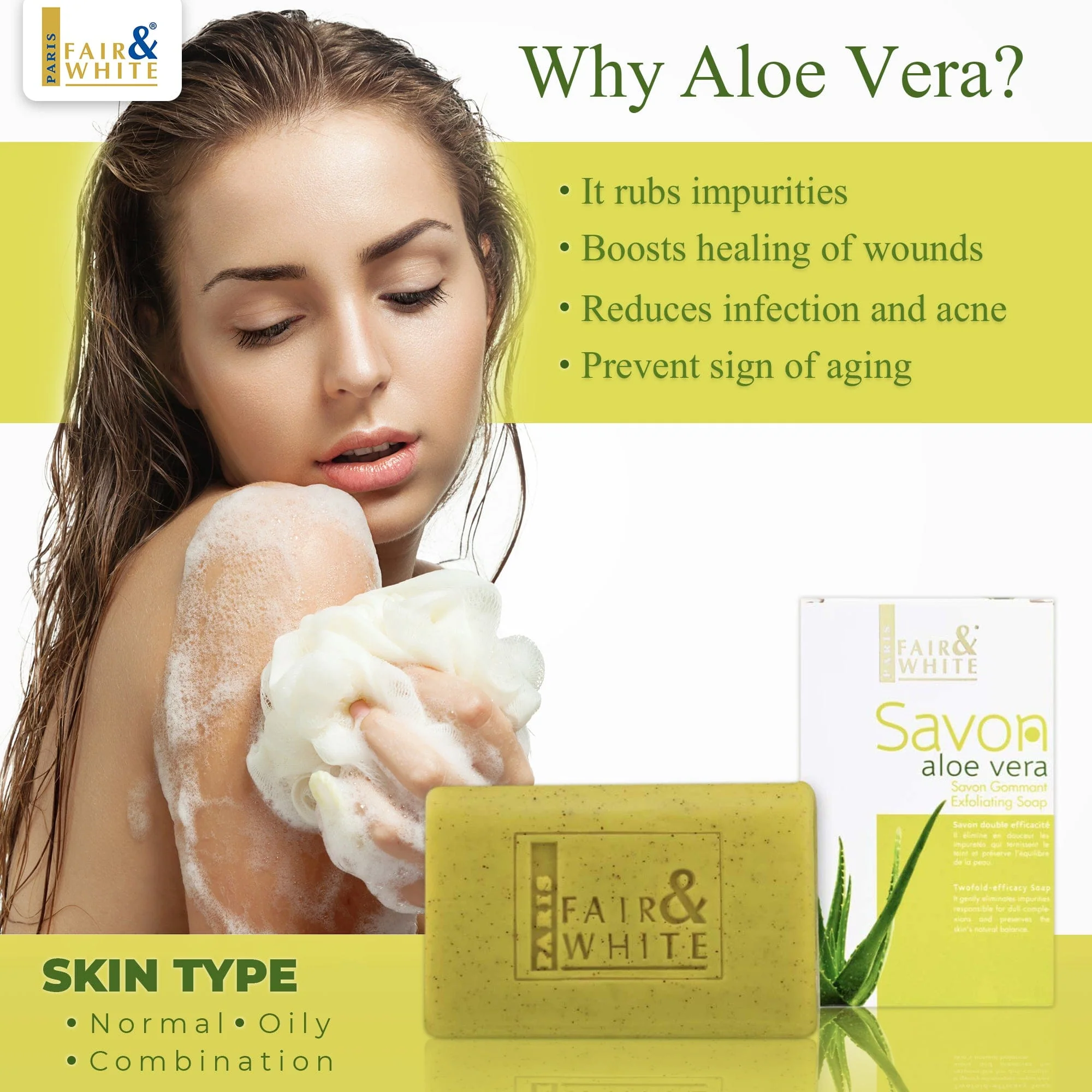 Fair & White Original Aloe Vera Exfoliating Soap - 200g / 7 oz - Image 3