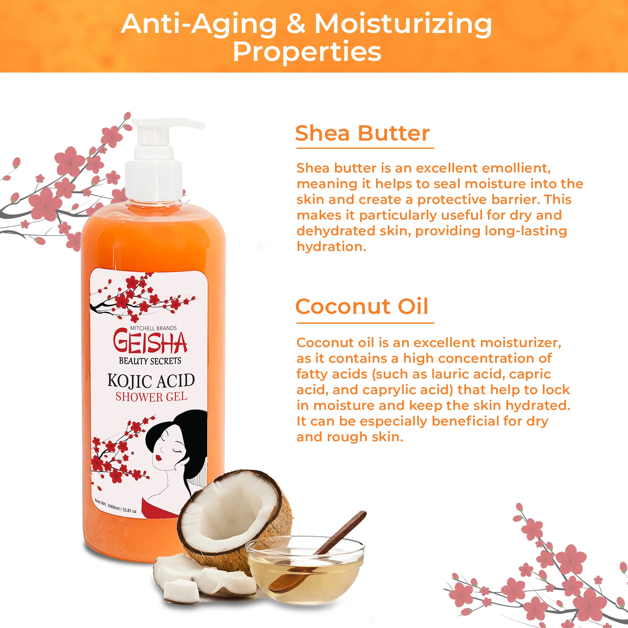 Geisha Beauty Secret Shower Gel - Brightening and Moisturizing Gel - 1000ml / 33 fl oz - Image 3