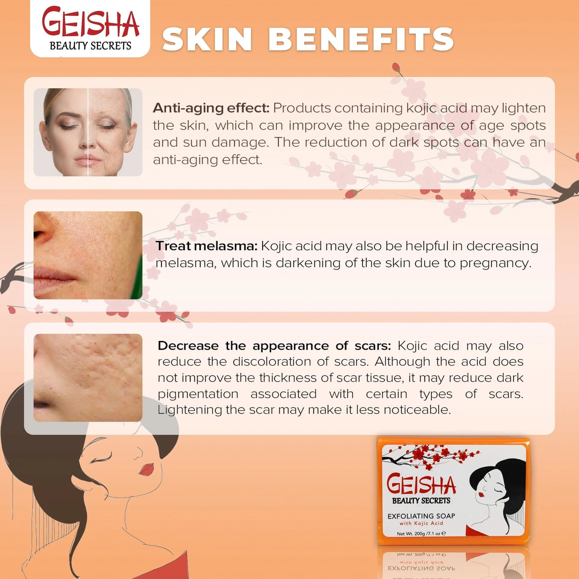 Geisha Beauty Secrets Exfoliating Soap with Kojic Acid - 200g / 7.1 oz - Image 3