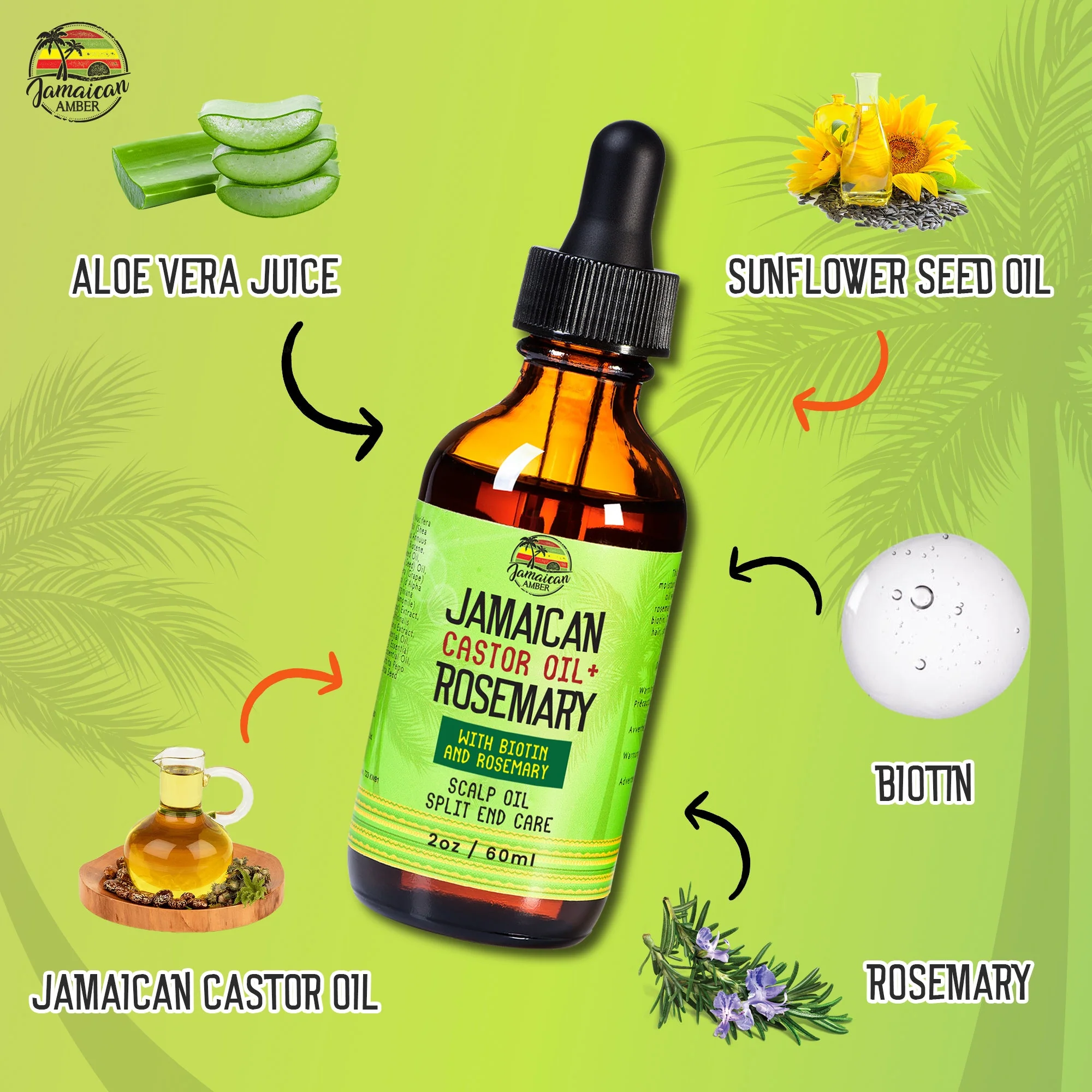 Jamaican Amber Jamaican Castor Oil & Rosemary Hair Oil  2 oz/60 ml - Image 10