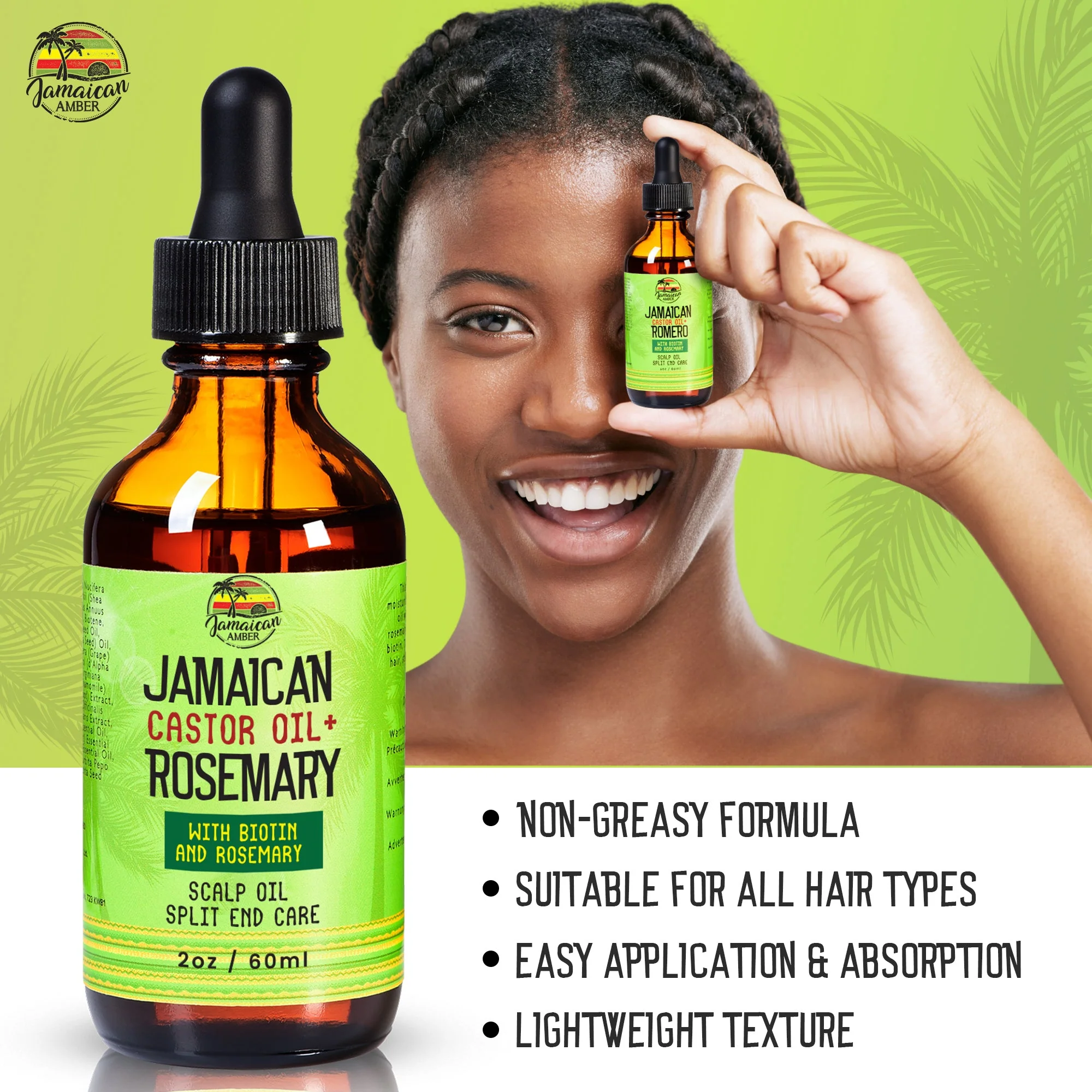 Jamaican Amber Jamaican Castor Oil & Rosemary Hair Oil  2 oz/60 ml - Image 11