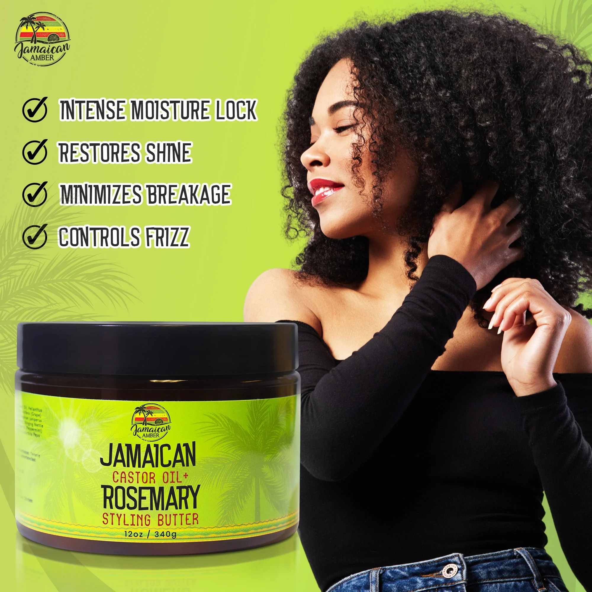 Jamaican Amber Jamaican Castor Oil & Rosemary Hair Styling Butter 12 oz/354 ml - Image 4