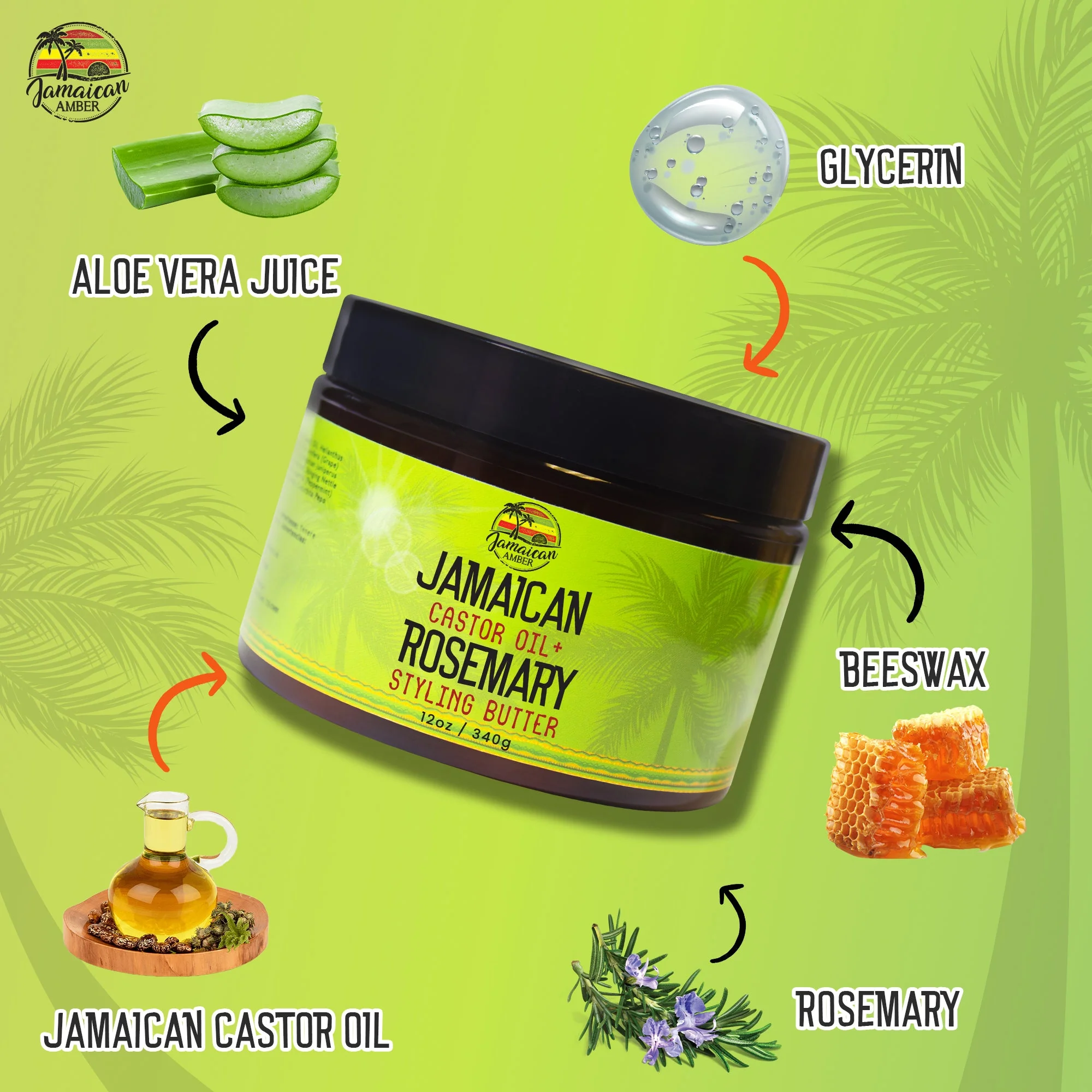 Jamaican Amber Jamaican Castor Oil & Rosemary Hair Styling Butter 12 oz/354 ml - Image 5