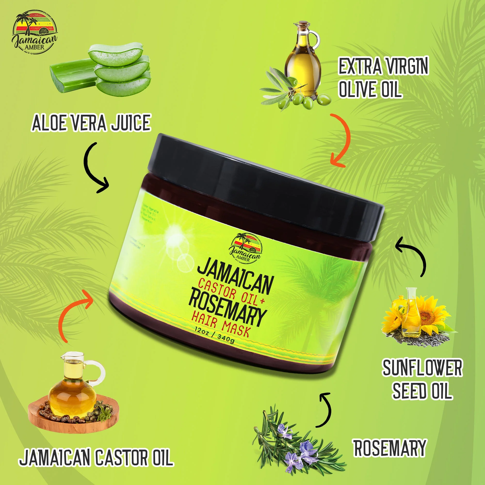 Jamaican Amber Jamaican Castor Oil & Rosemary Hair Mask 12 oz/354 ml - Image 6