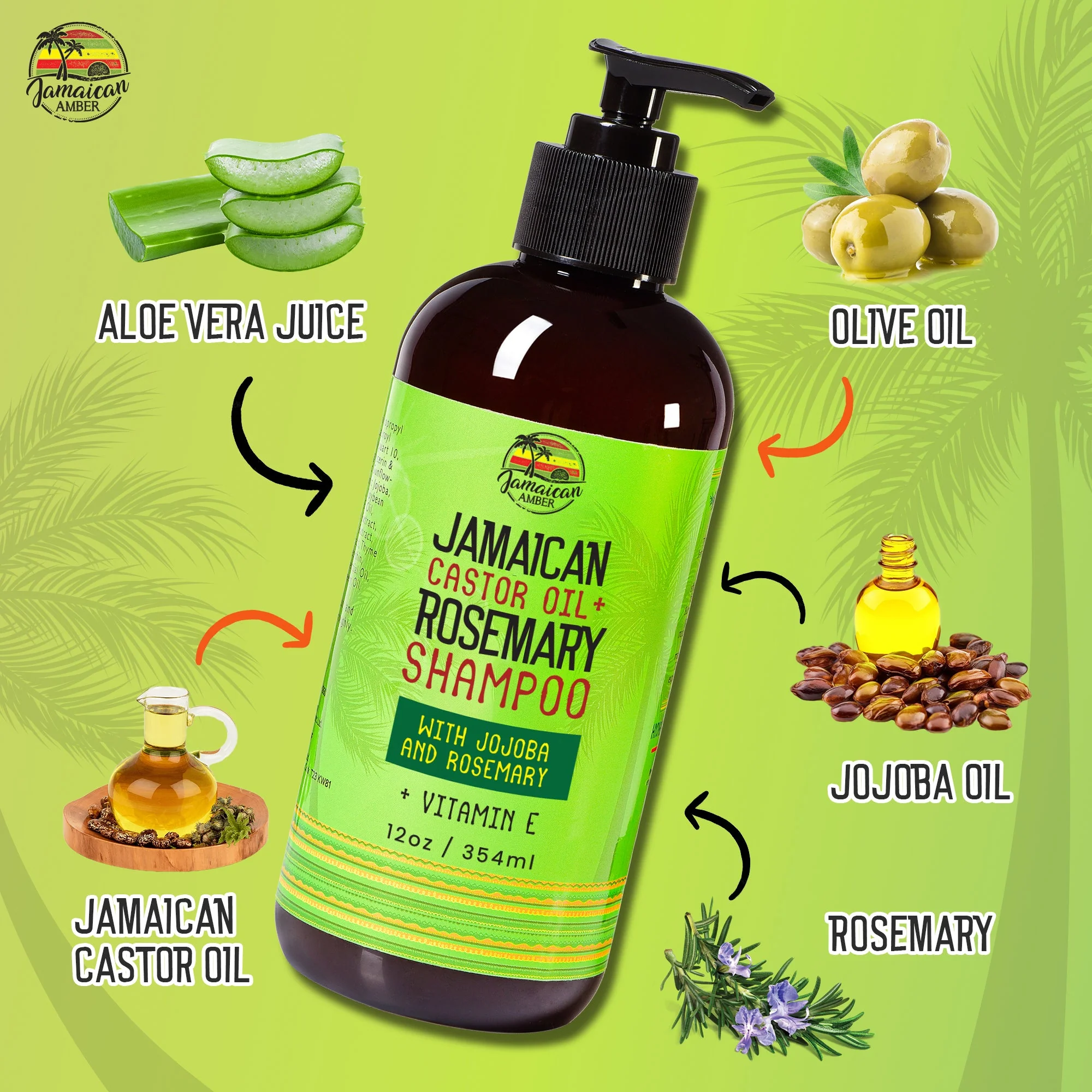 Jamaican Amber Jamaican Castor Oil & Rosemary Shampoo 12 oz/354 ml - Image 3