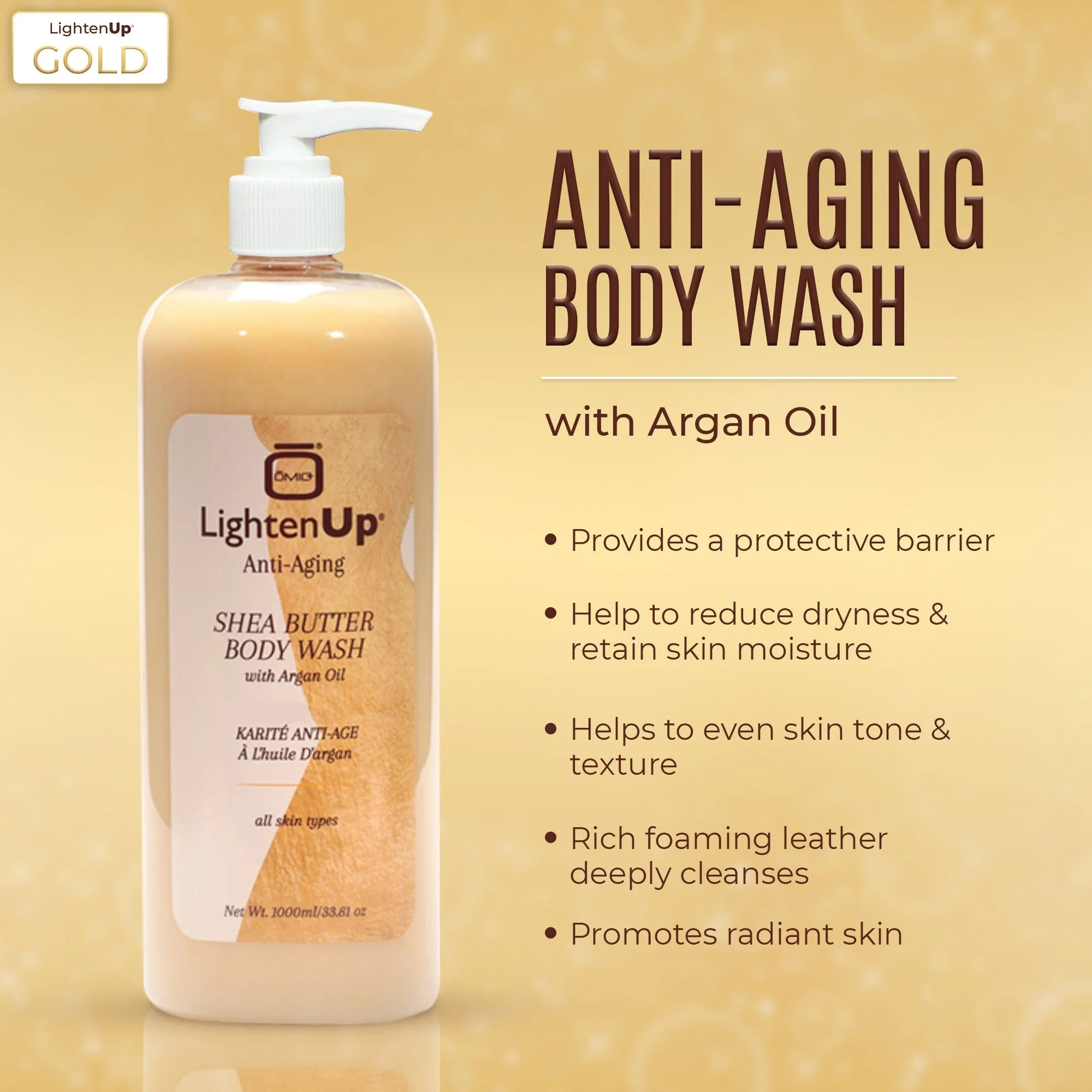 LightenUp Anti-Aging Shea Butter Body Wash 1000ml / 33.8 fl oz - Image 3