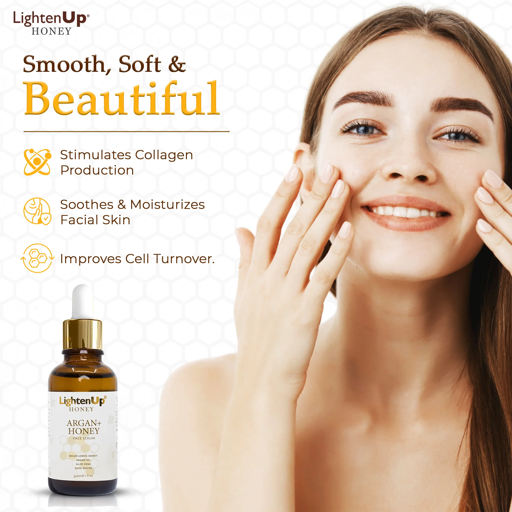 Lightenup Honey Argan + Honey Brightening Face Serum 30ml - Image 3