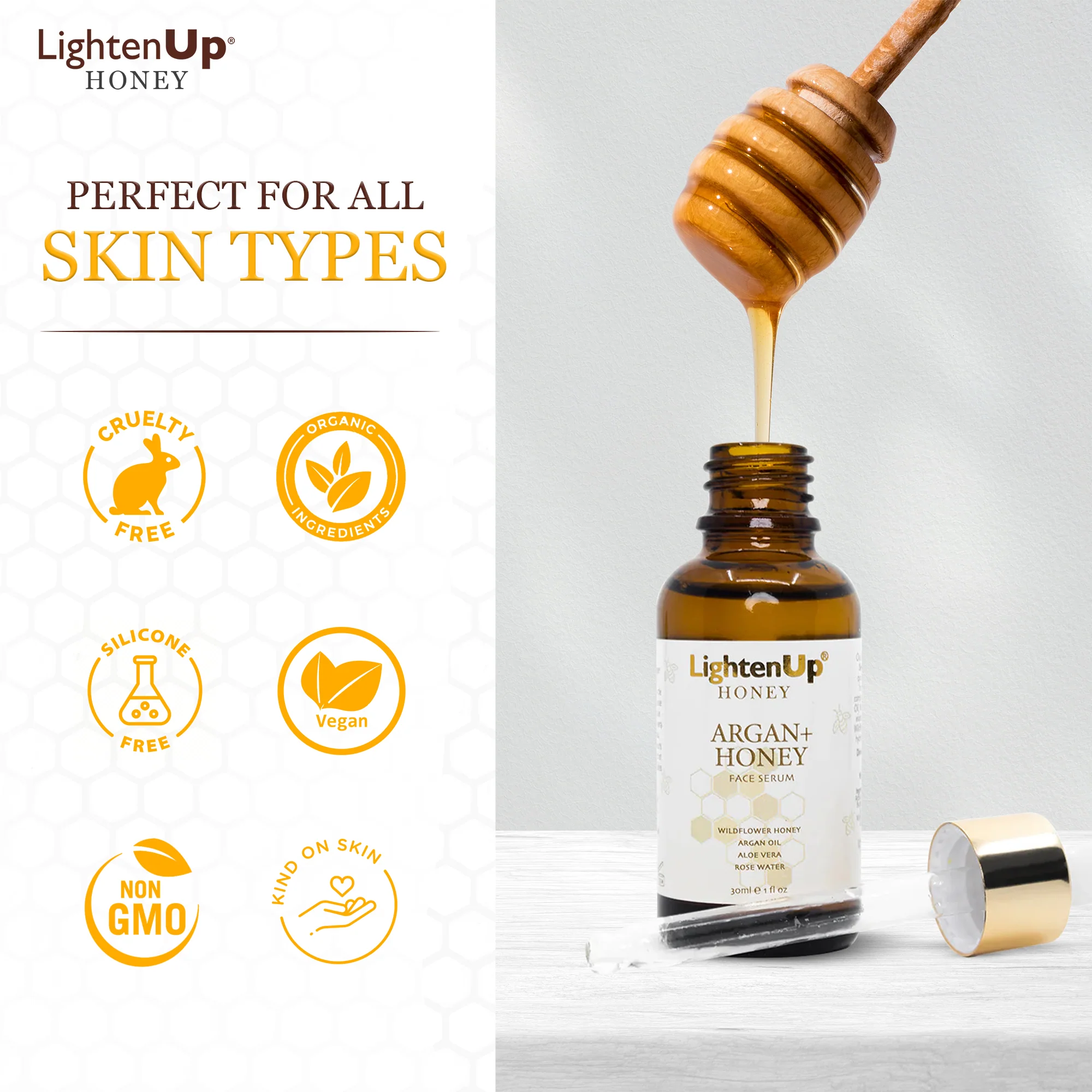 Lightenup Honey Argan + Honey Brightening Face Serum 30ml - Image 7