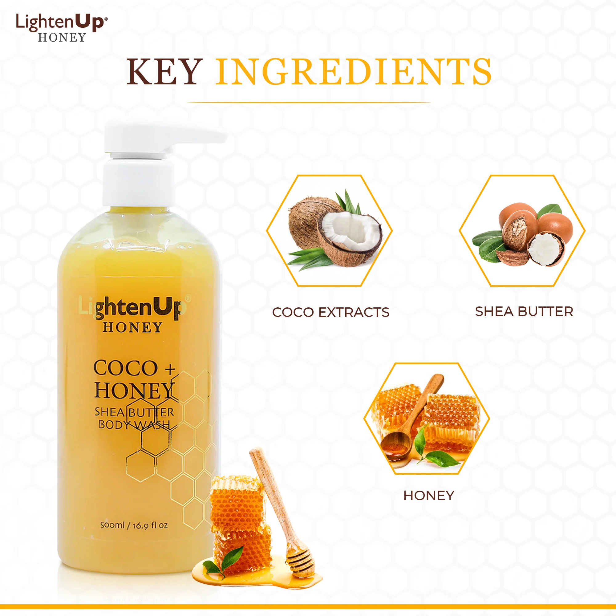 LightenUp Honey Shower Gel 500ml - Image 3