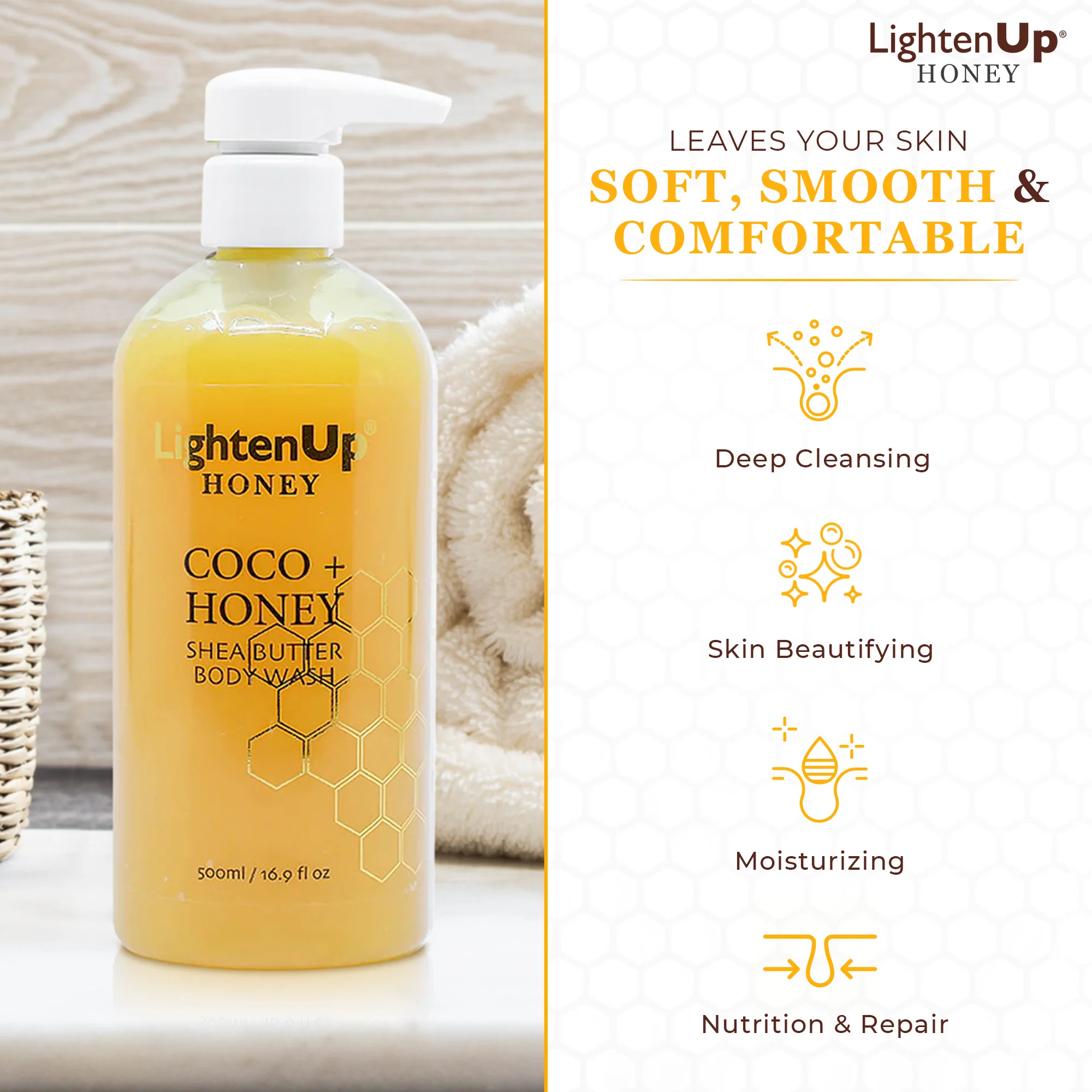 LightenUp Honey Shower Gel 500ml - Image 6