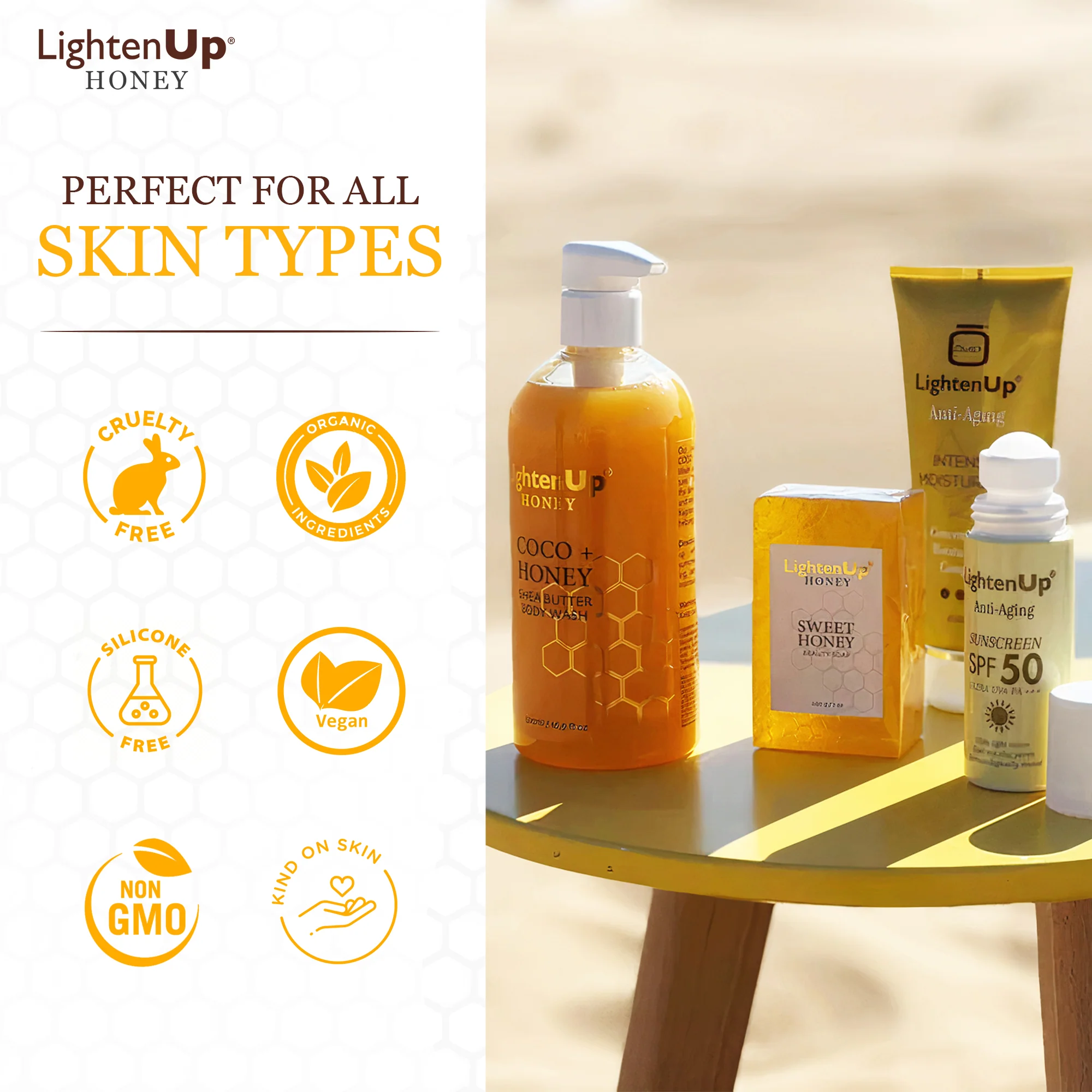 LightenUp Honey Shower Gel 500ml - Image 7