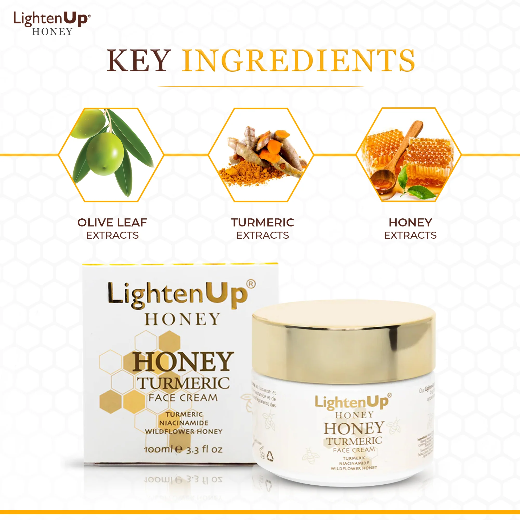 LightenUp Honey Turmeric Brightening Face Cream 100ml / 3.4 fl oz - Image 3