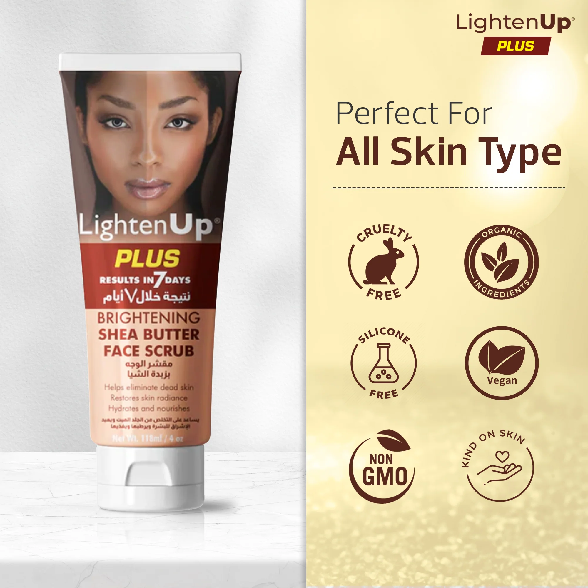 LightenUp Plus Brightening Shea Butter Face Scrub 118ml / 4 fl oz - Image 6