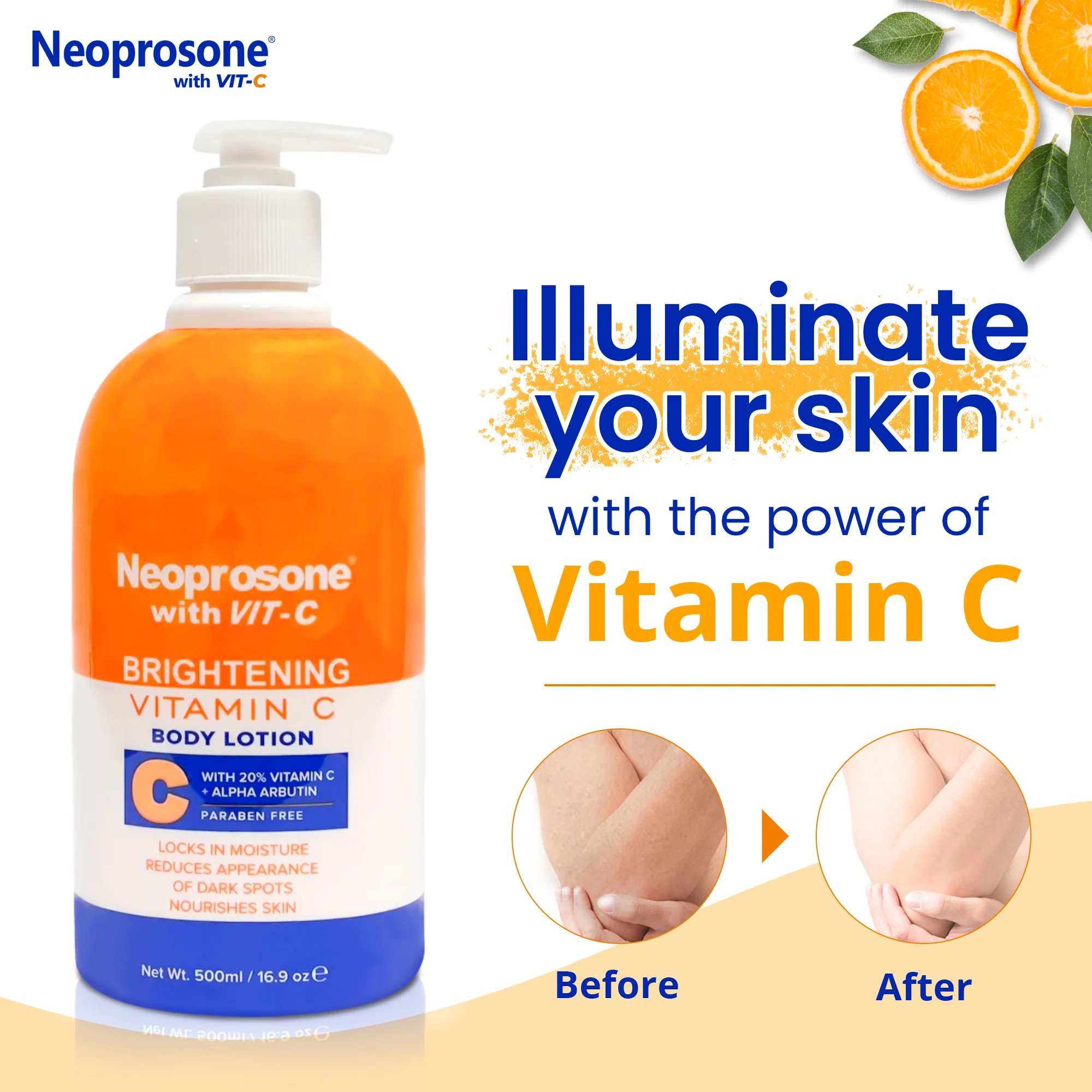 Neoprosone Brightening Moisturizer Body Lotion With Vitamin C 500ml / 16.9 fl oz - Image 4