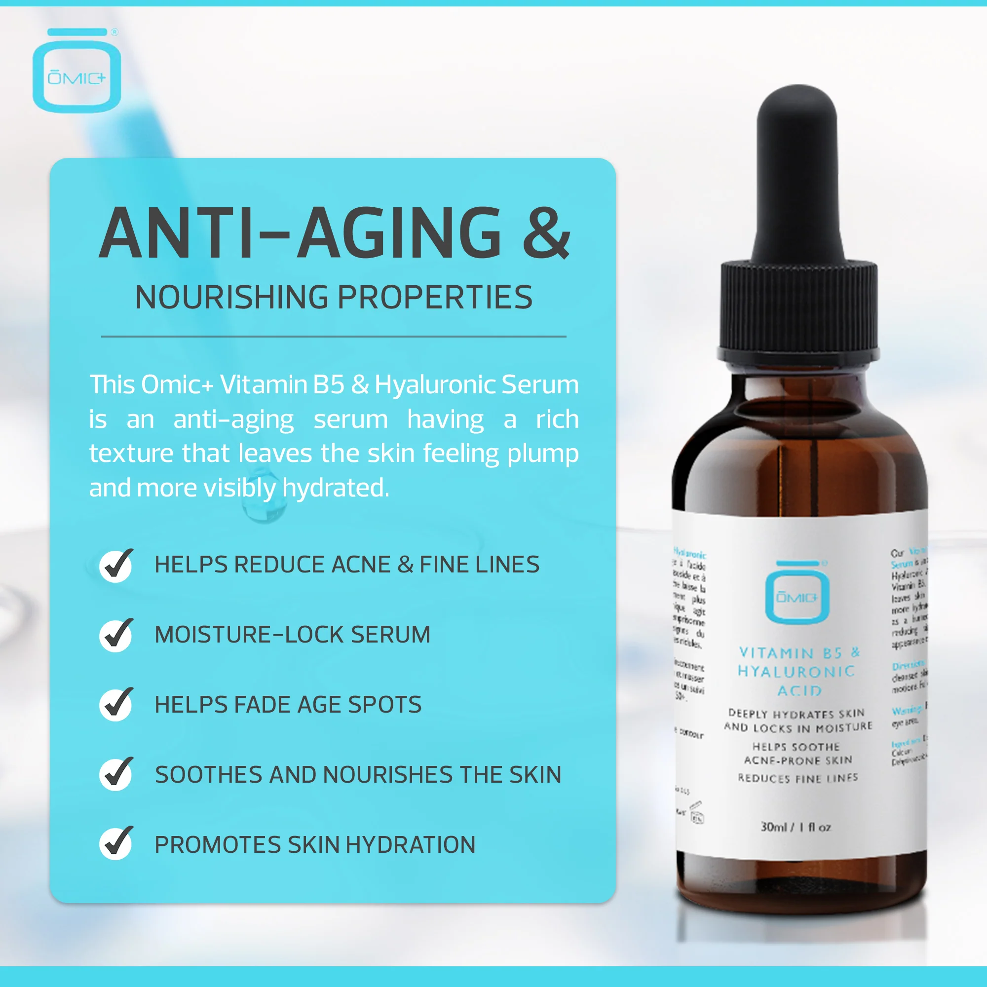 Omic+ Vitamin B5 & Hyaluronic Serum - 30ml / 1 Fl Oz - Image 3