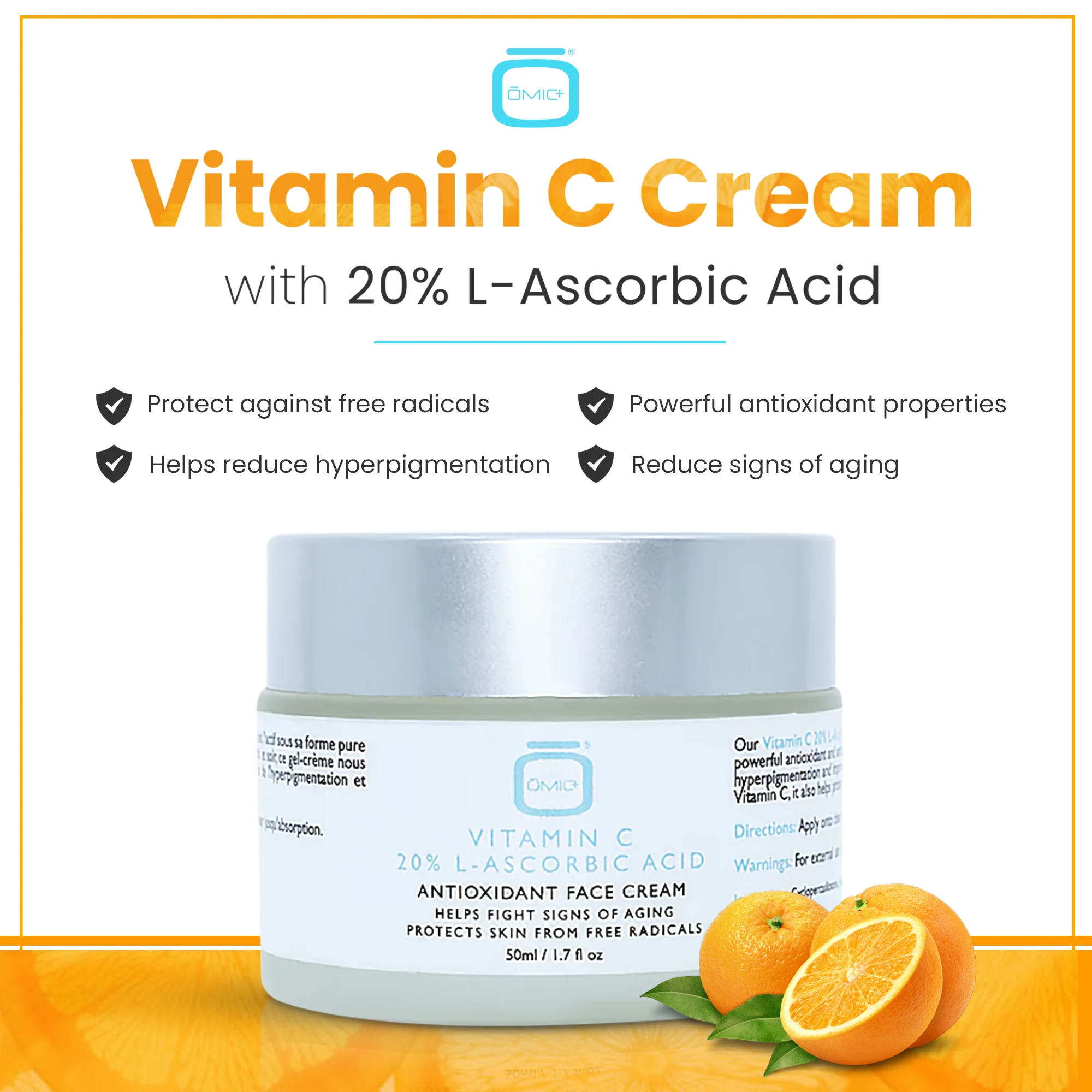 Omic+ Vitamin C Cream 20% L-Ascorbic Acid 50ml Jar - Image 3
