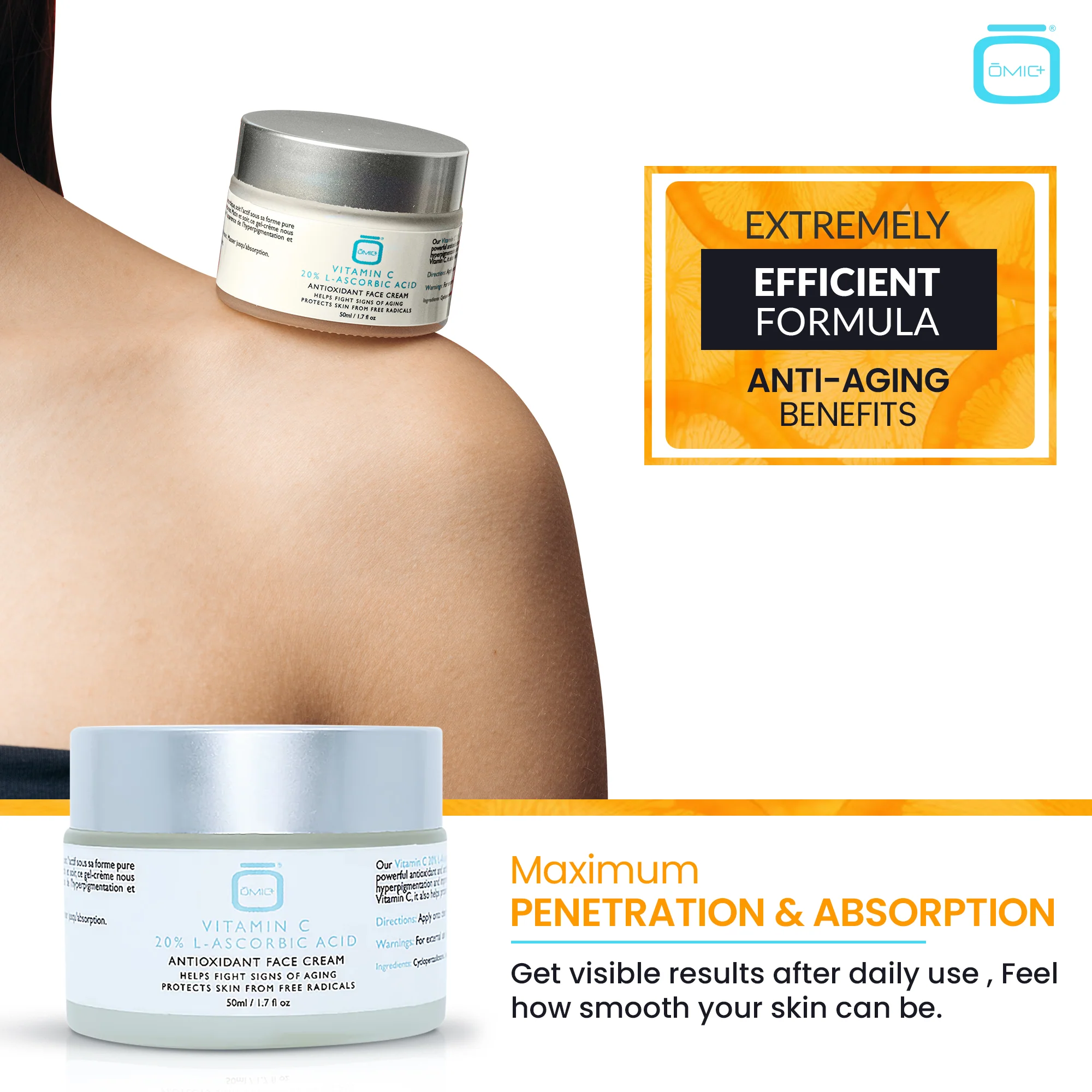 Omic+ Vitamin C Cream 20% L-Ascorbic Acid 50ml Jar - Image 5