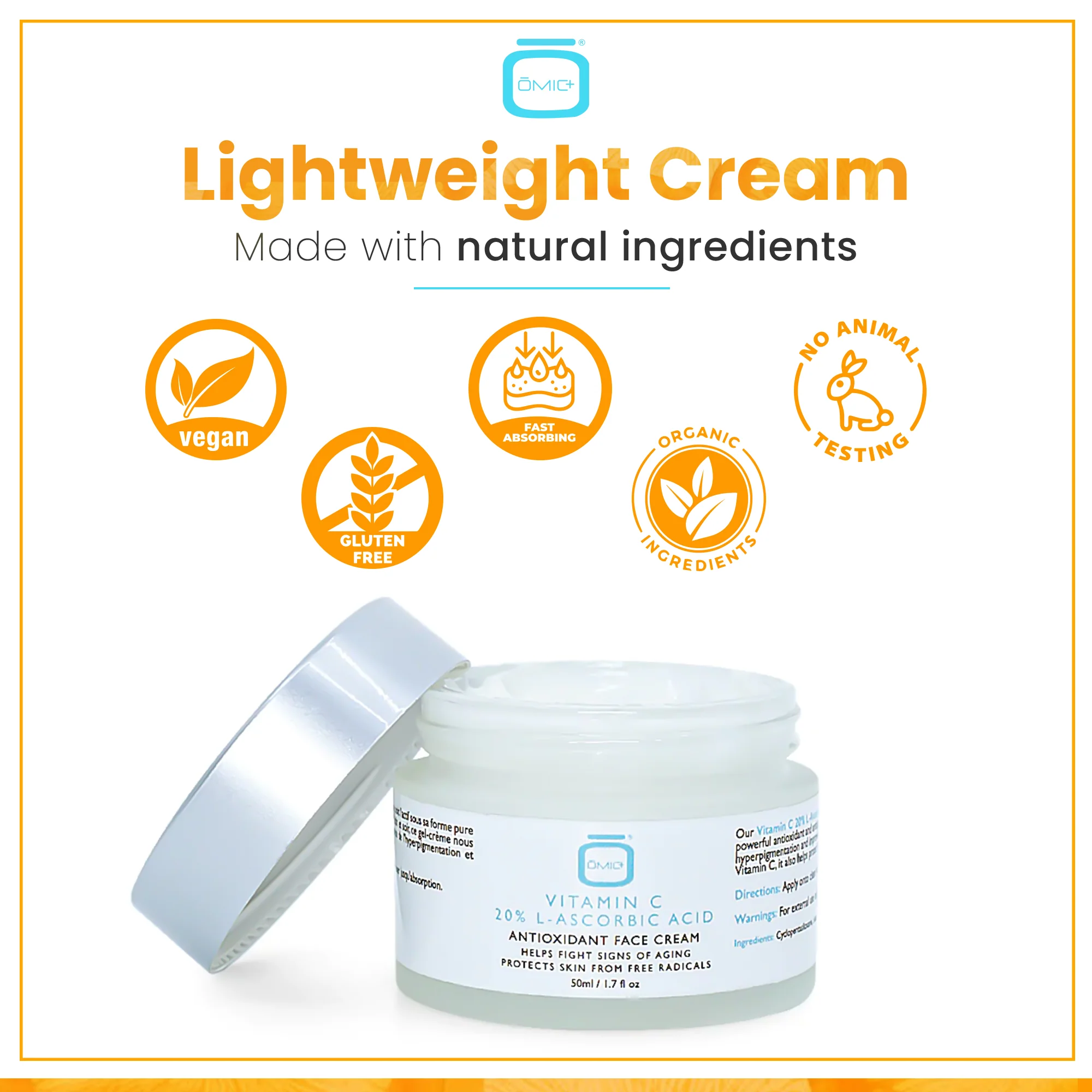 Omic+ Vitamin C Cream 20% L-Ascorbic Acid 50ml Jar - Image 8
