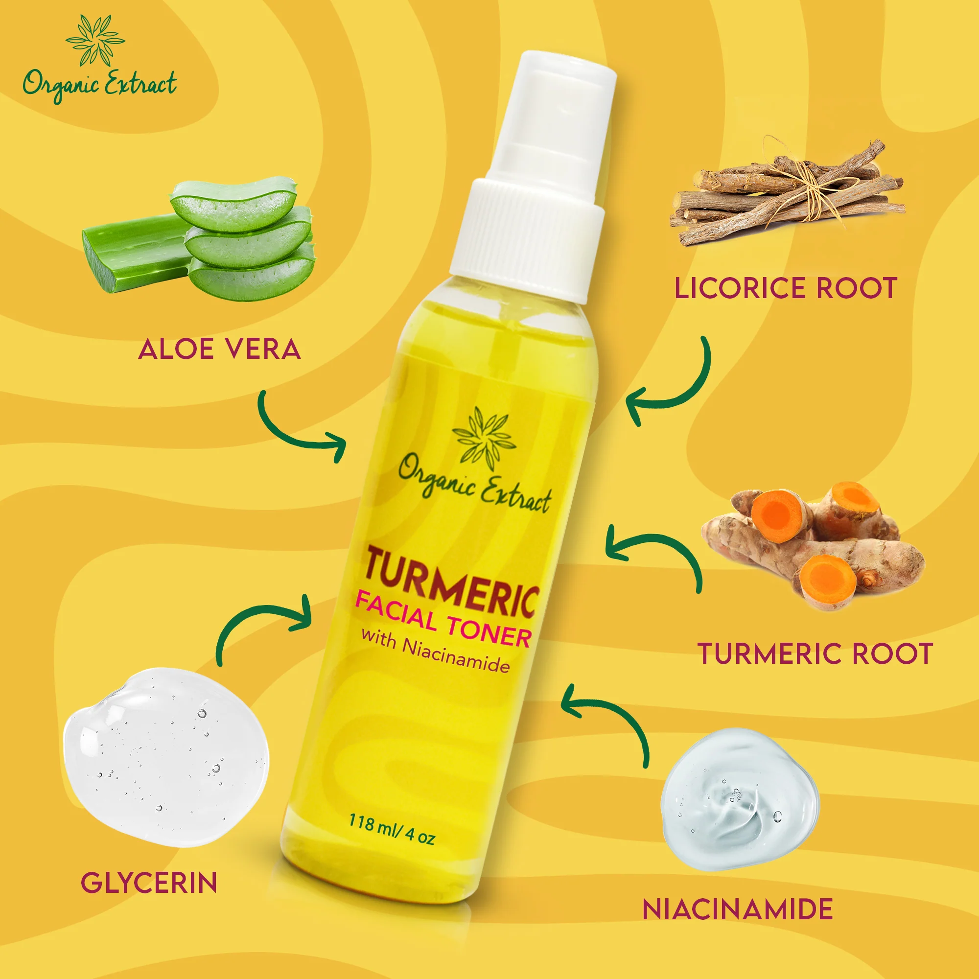 Organic Extract Turmeric Facial Toner 4 oz/118 ml - Image 4