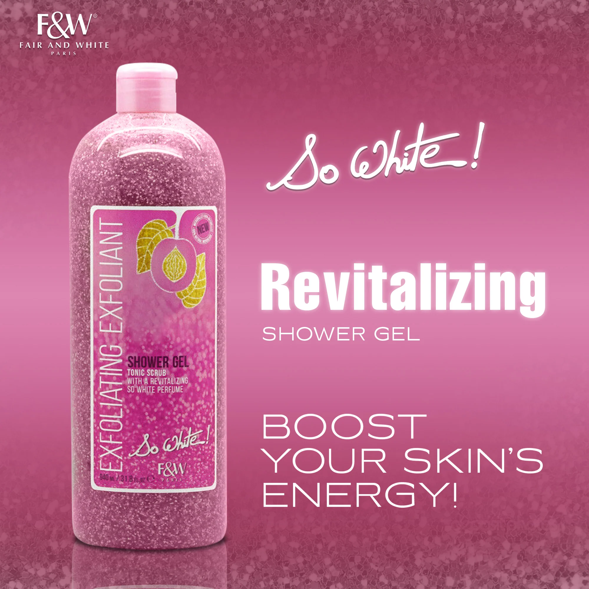 So White Exfoliating Shower Gel With Tonic Scrub 940ml - Image 3